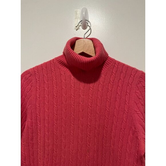 J.Crew Pink Cable Knit Wool Cashmere  Turtleneck Pullover Sweater Women's Size M - Picture 3 of 11